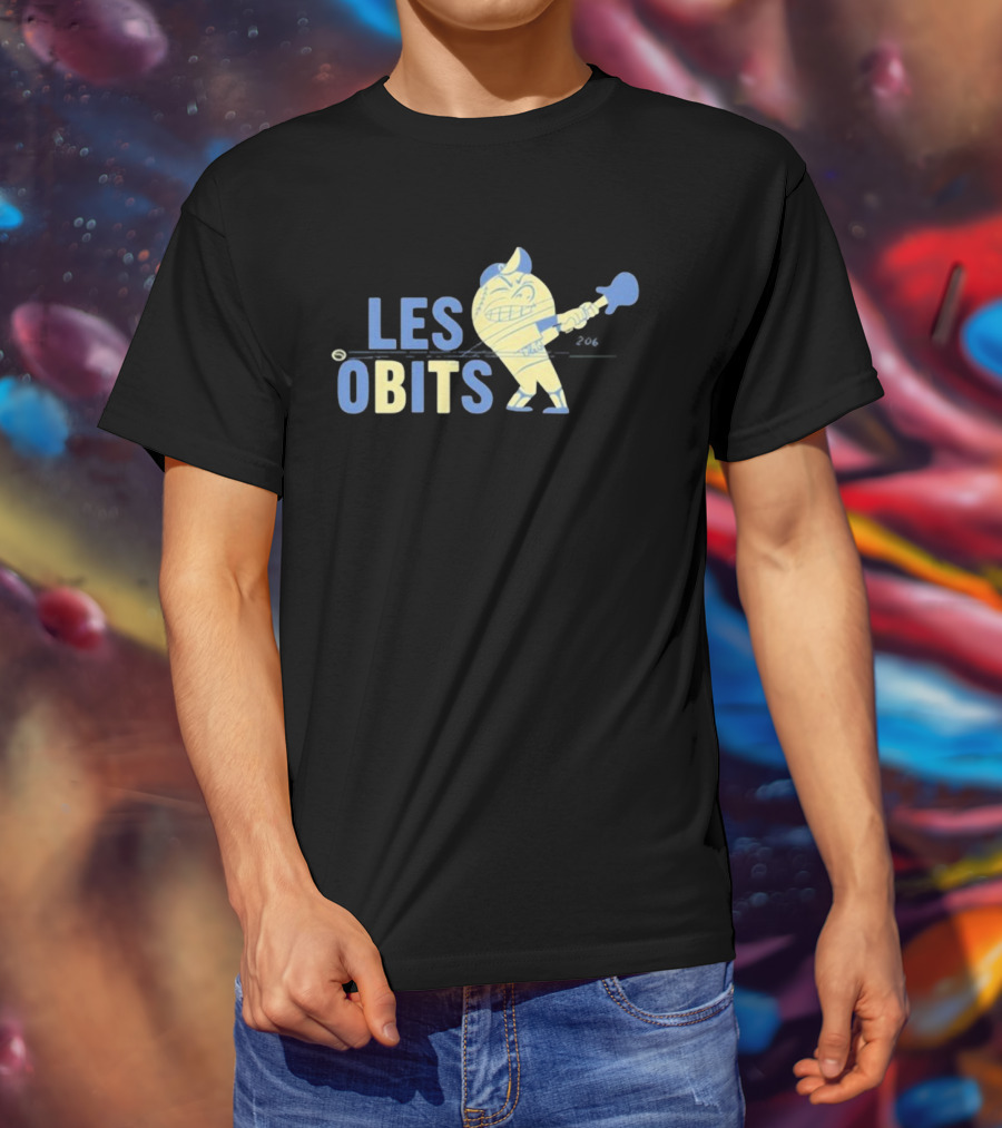 Les Obits Baseball Cartoon Character Batting Sports Graphic T-Shirt