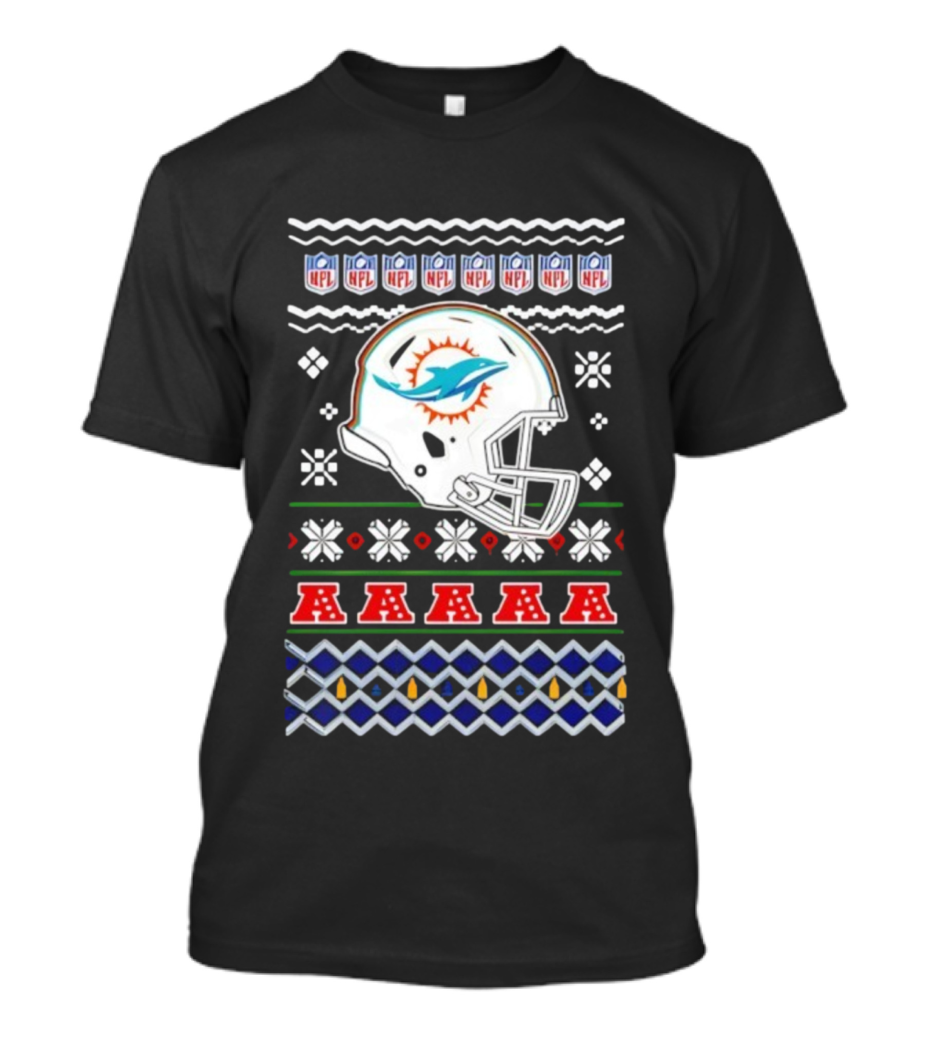 Miami Dolphins Christmas NFL 2025 Holiday Ugly Sweater Style Football T-Shirt