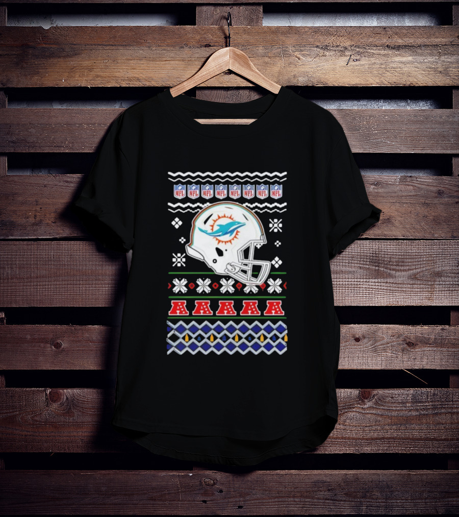 Miami Dolphins Christmas NFL 2025 Holiday Ugly Sweater Style Football T-Shirt