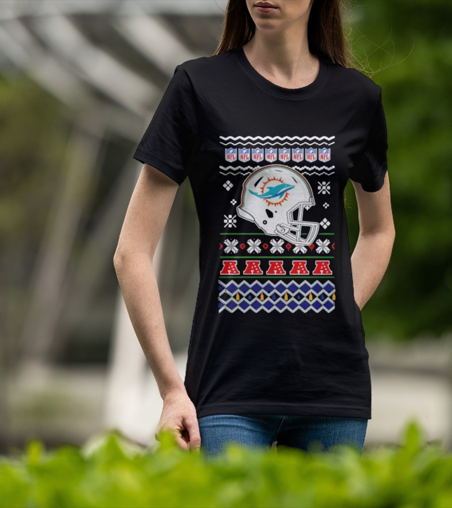 Miami Dolphins Christmas NFL 2025 Holiday Ugly Sweater Style Football T-Shirt