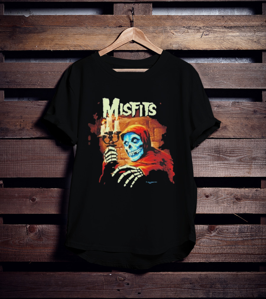 Misfits Candle Holding Skeleton In Red Hood T-Shirt