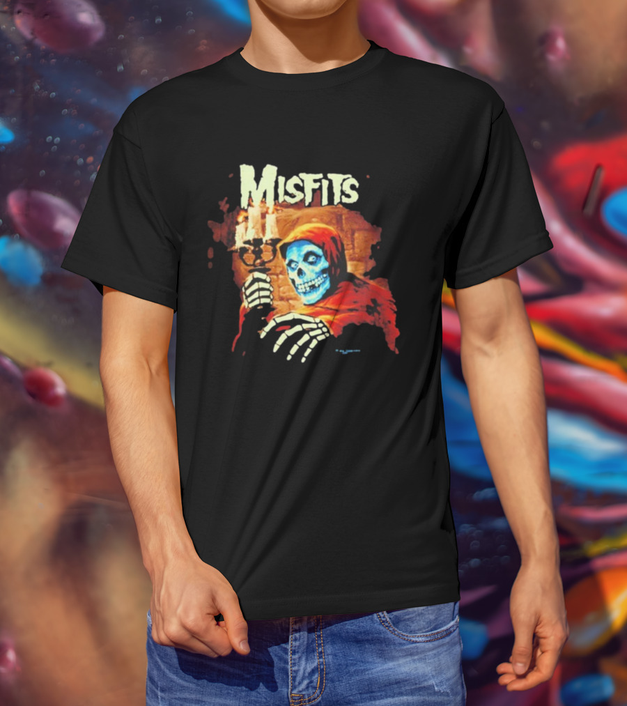 Misfits Candle Holding Skeleton In Red Hood T-Shirt