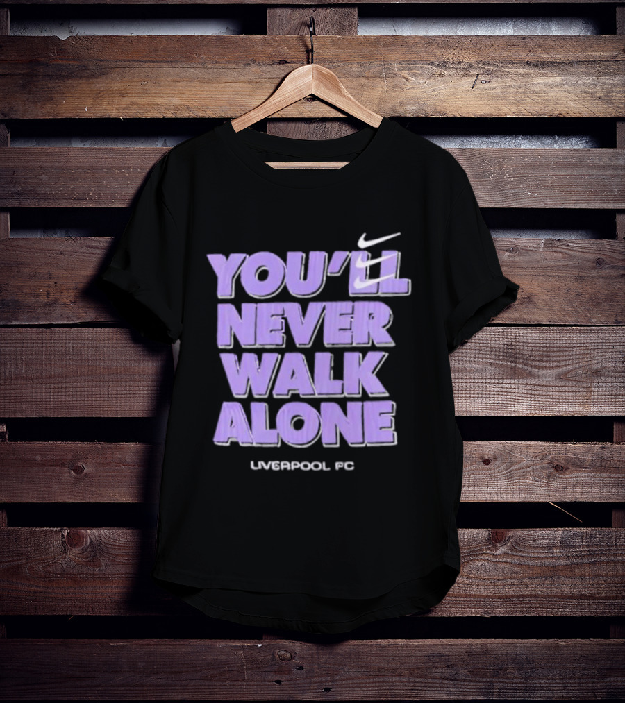 Nike You'll Never Walk Alone Liverpool FC Purple Text With Iconic Swoosh T-Shirt