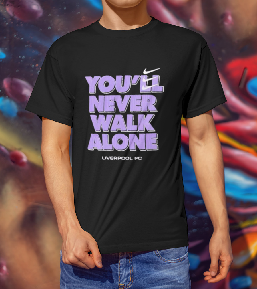 Nike You'll Never Walk Alone Liverpool FC Purple Text With Iconic Swoosh T-Shirt