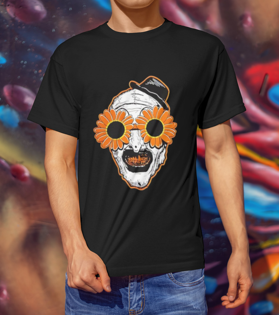 Art The Clown Creepy Halloween Sunflower Glasses Terrifier T-Shirt