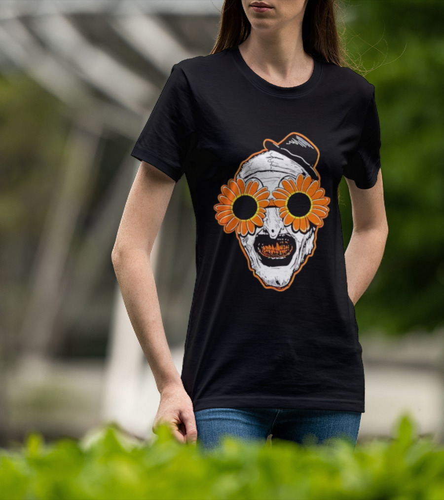 Art The Clown Creepy Halloween Sunflower Glasses Terrifier T-Shirt