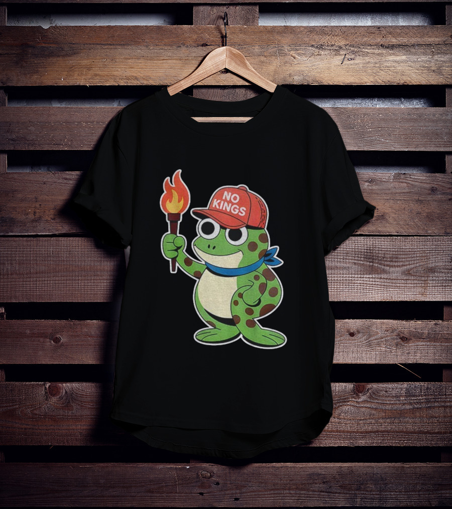 No Kings Frog Holding Torch Portland Protest Vintage Anti-ICE T-Shirt