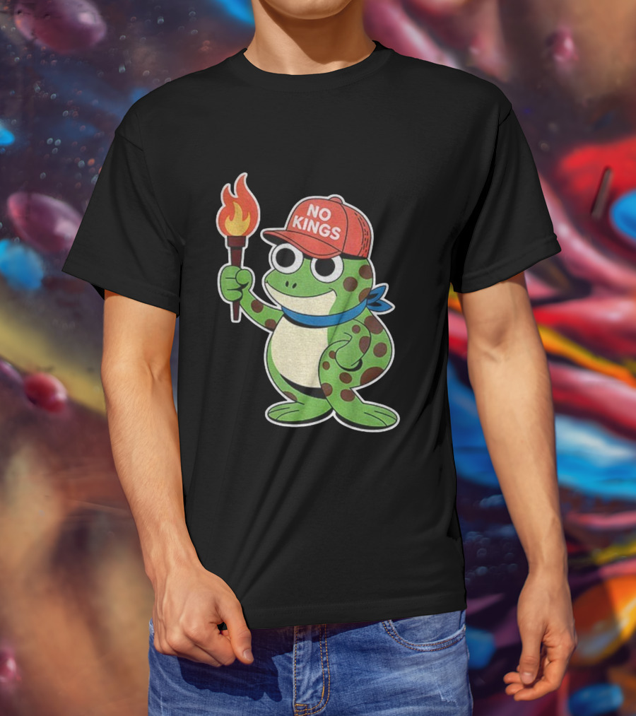 No Kings Frog Holding Torch Portland Protest Vintage Anti-ICE T-Shirt