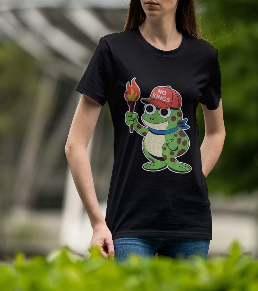 No Kings Frog Holding Torch Portland Protest Vintage Anti-ICE T-Shirt