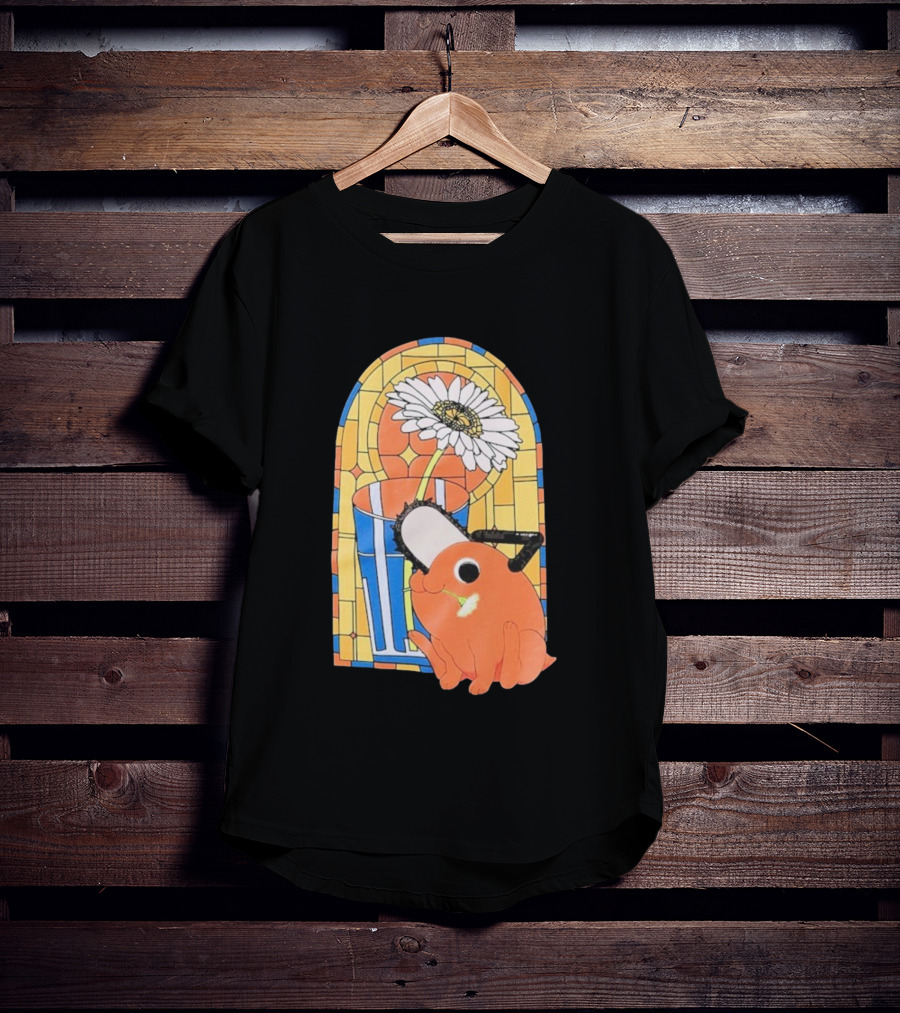Chainsaw Man Pochita Stained Glass Flower And Chainsaw T-Shirt