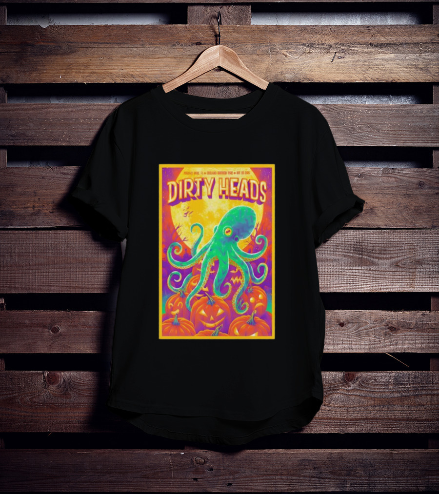 Dirty Heads October 26th 2025 England Brothers Bandshell Park Madeira Beach FL Halloween Octopus Pumpkin Art T-Shirt