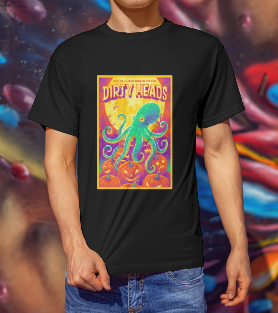 Dirty Heads October 26th 2025 England Brothers Bandshell Park Madeira Beach FL Halloween Octopus Pumpkin Art T-Shirt