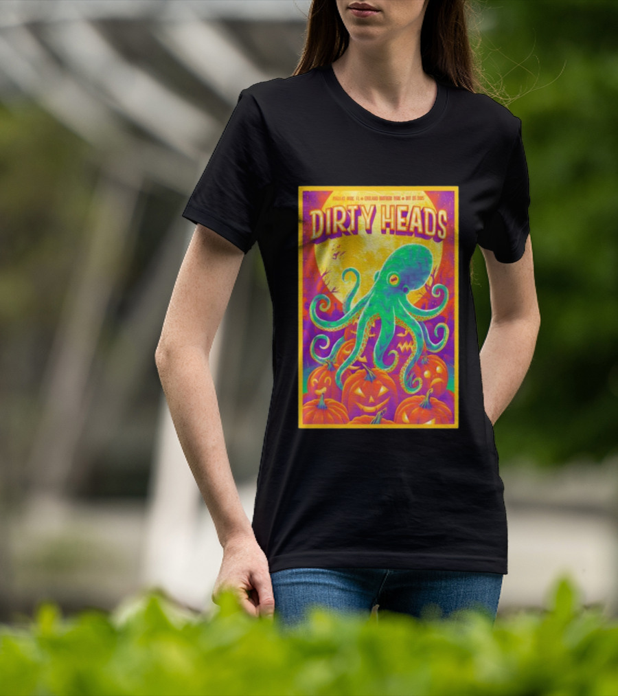 Dirty Heads October 26th 2025 England Brothers Bandshell Park Madeira Beach FL Halloween Octopus Pumpkin Art T-Shirt