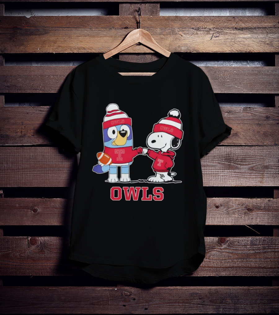 Snoopy Bluey Temple Owls Football Collaboration T-Shirt