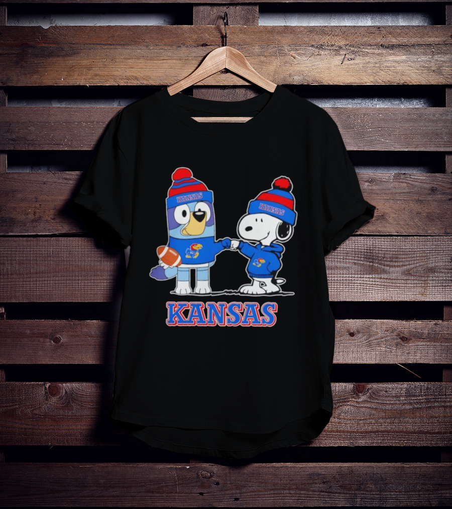 Kansas Jayhawks Football Snoopy X Bluey Collaboration T-Shirt