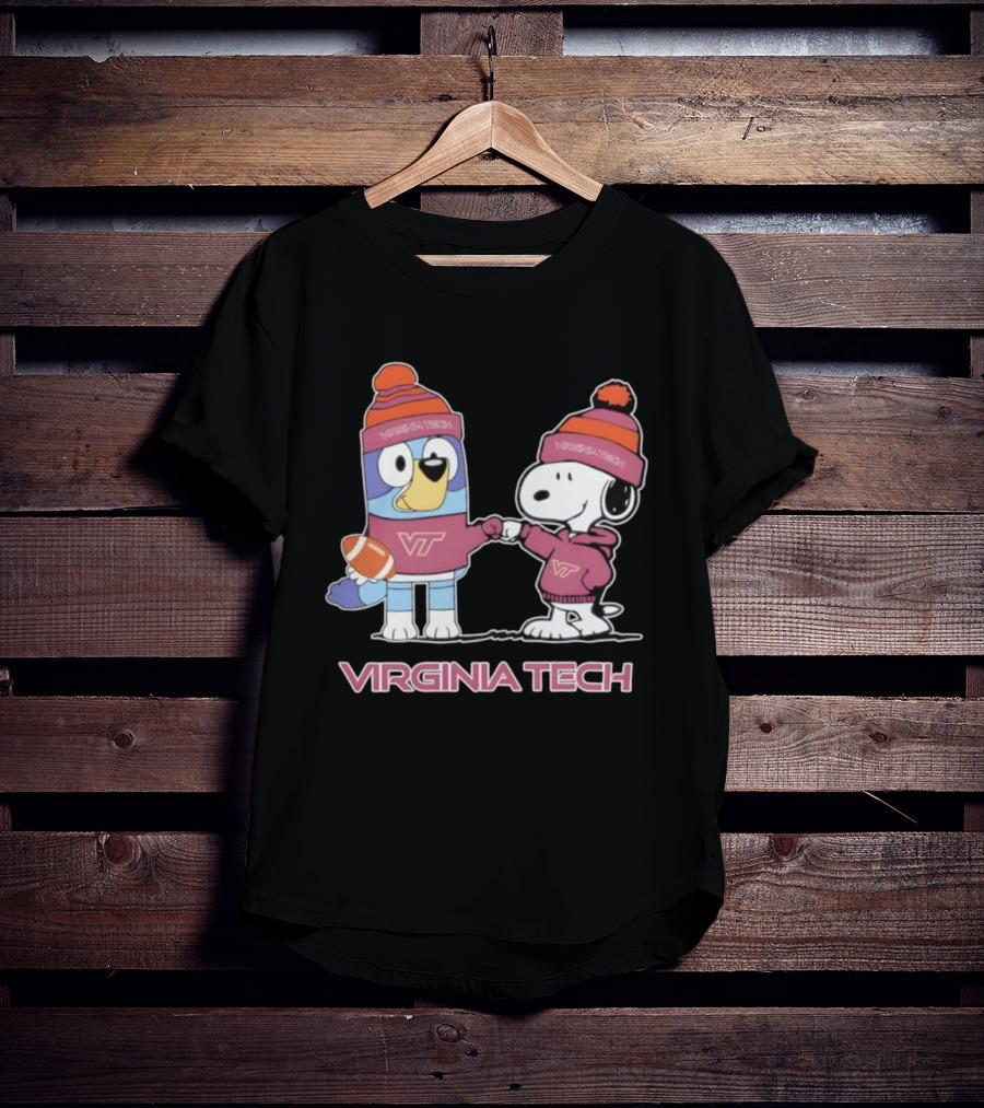 Snoopy Bluey Virginia Tech Hokies Football Collaboration T-Shirt