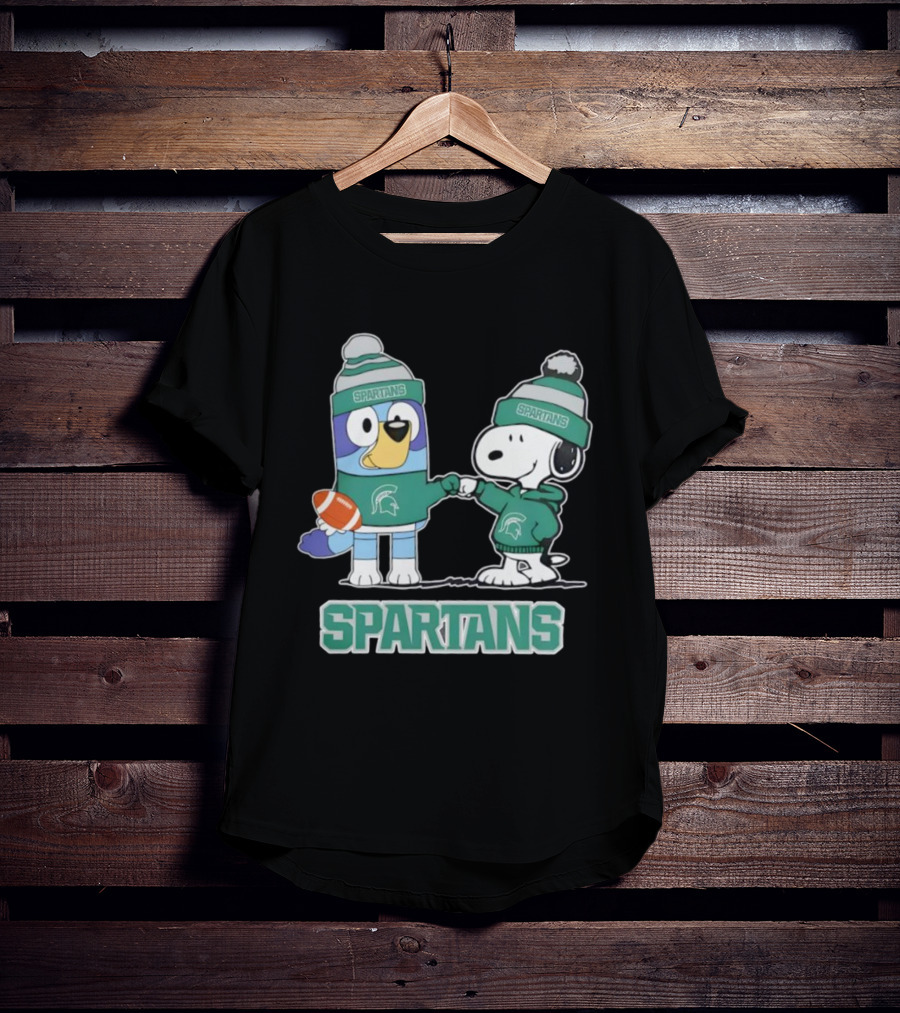 Snoopy And Bluey Fist Bump Michigan State Spartans Football T-Shirt