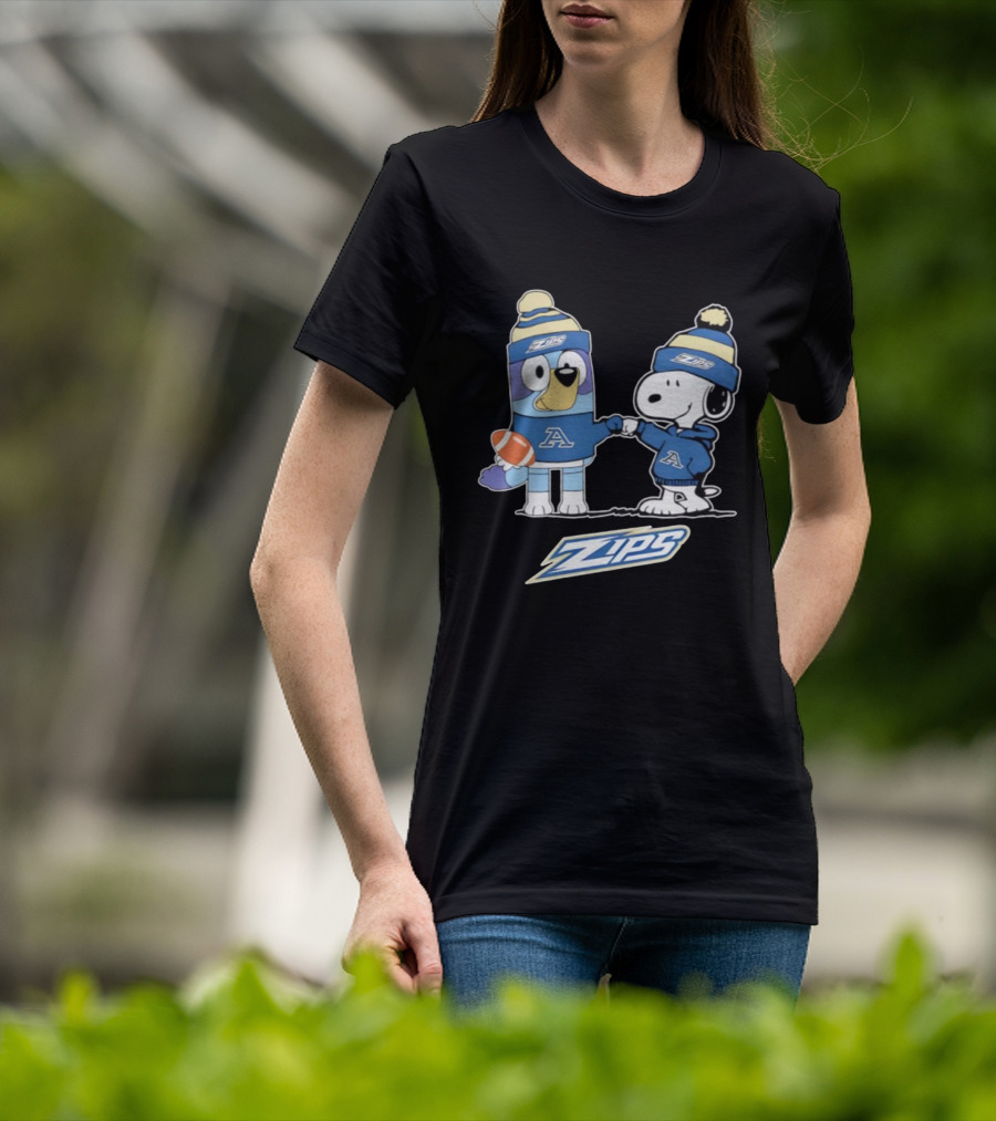 Snoopy X Bluey Akron Zips Football A Collaboration T-Shirt