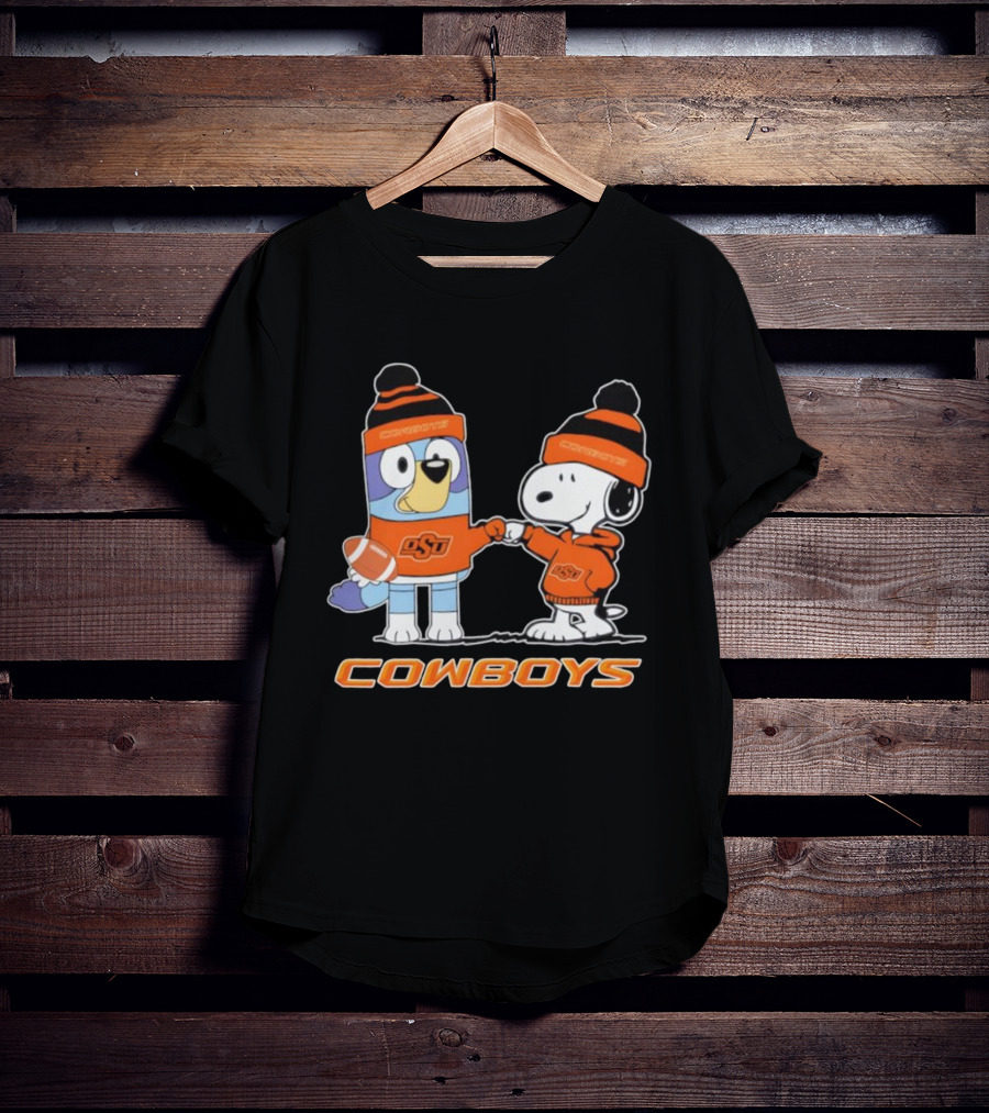 Snoopy Bluey OSU Cowboys Football Collaboration T-Shirt