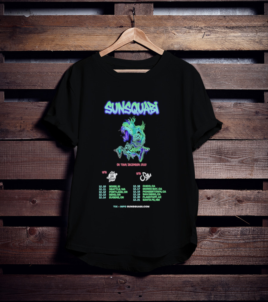 SunSquabi December 2025 Tour Dates And Venues With Unique Artwork T-Shirt