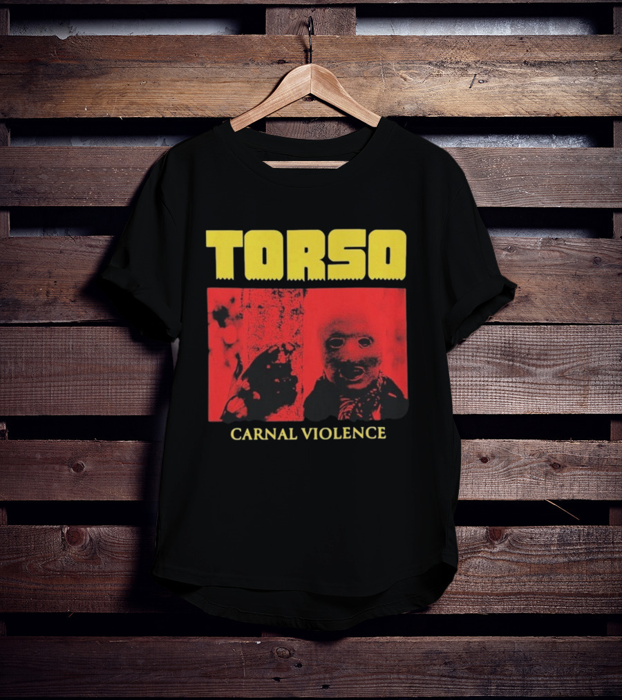 Torso Carnal Violence Horror Imagery Bold Yellow Text T-Shirt