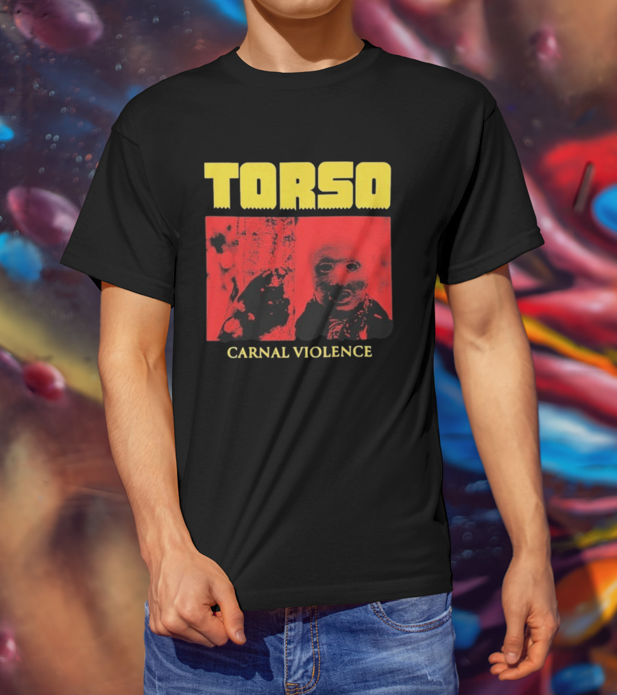 Torso Carnal Violence Horror Imagery Bold Yellow Text T-Shirt