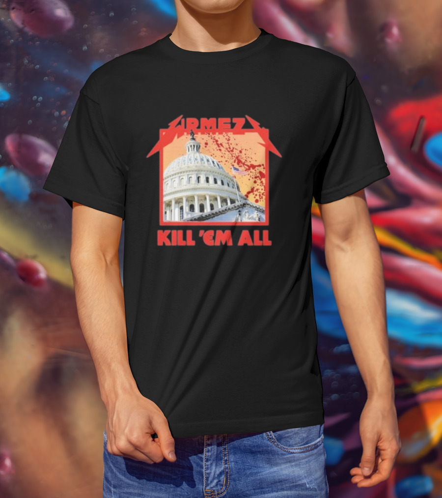 WRMFZY Kill Em All Capitol Blood Spatter American Flag T-Shirt