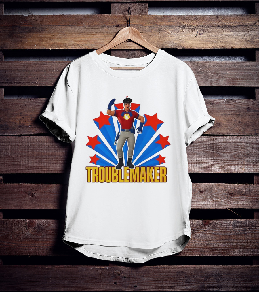 Troublemaker Character With Star Symbol And Red Blue Background T-Shirt