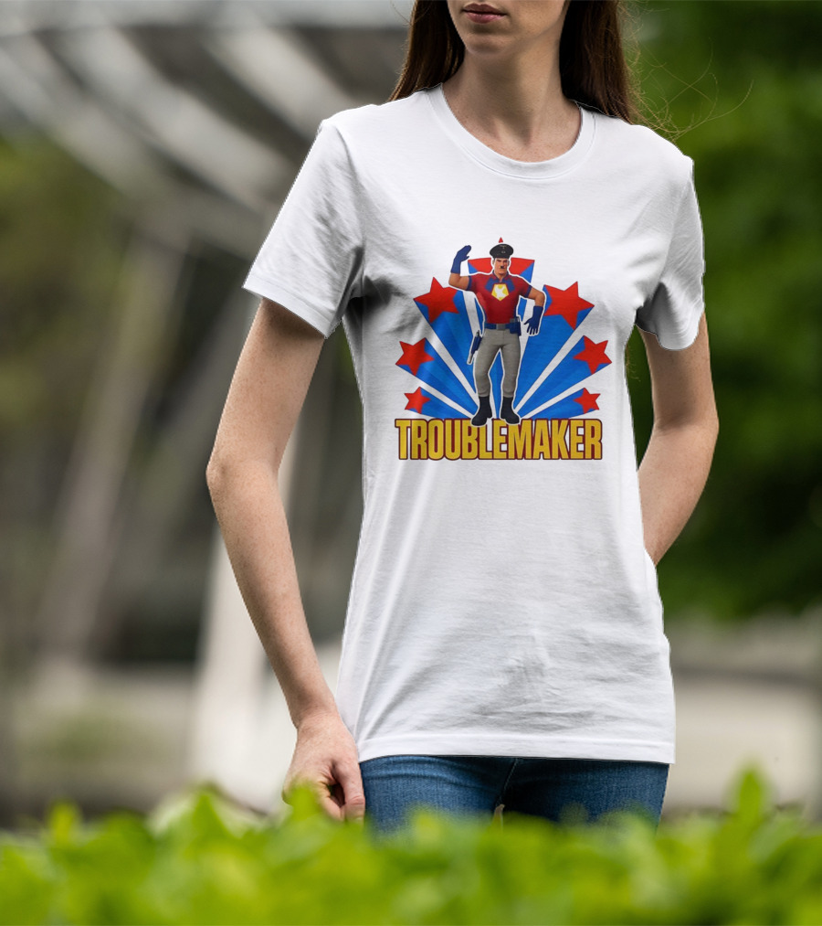 Troublemaker Character With Star Symbol And Red Blue Background T-Shirt