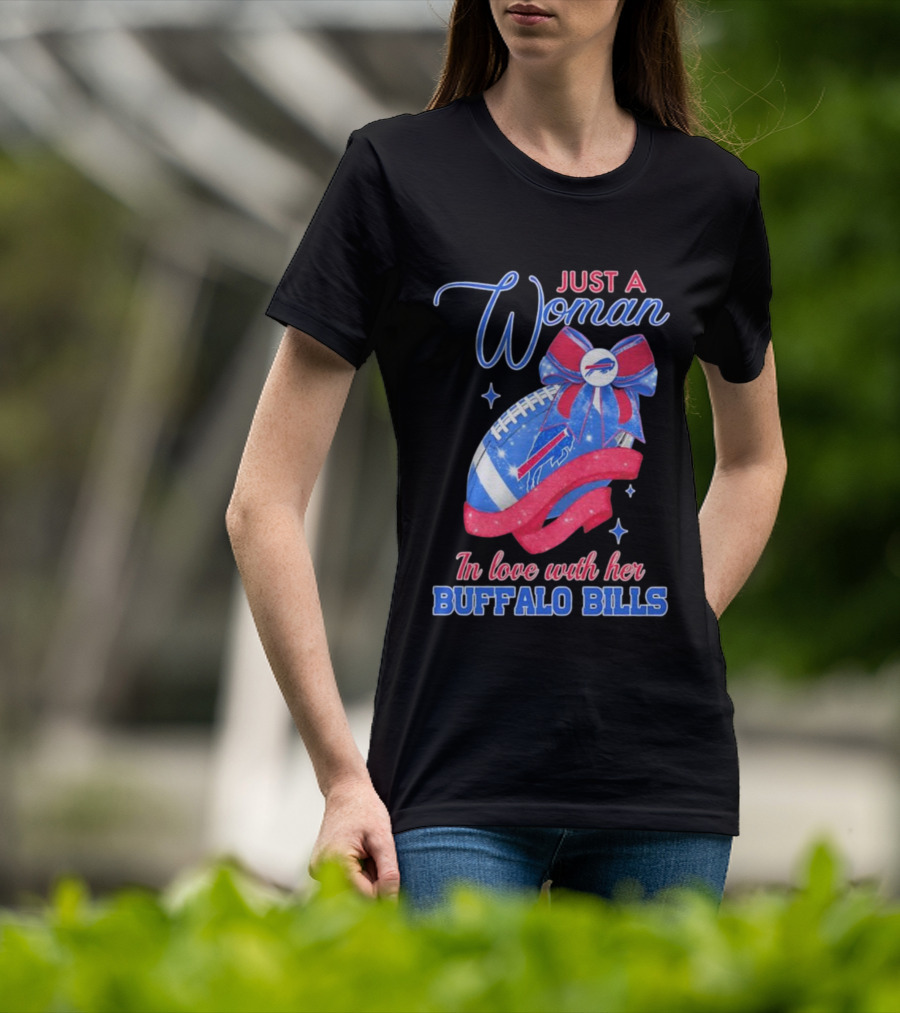 Just A Woman In Love With Her Buffalo Bills Ribbon Football T-Shirt