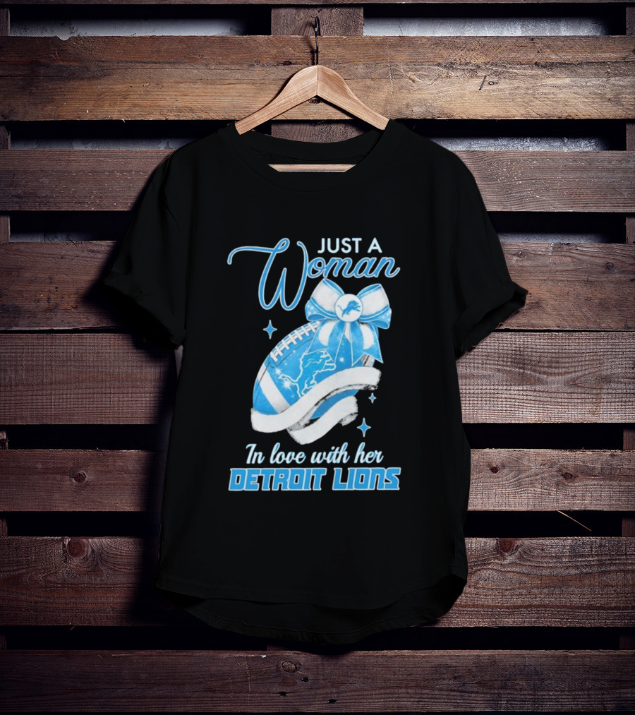Just A Woman In Love With Her Detroit Lions Glittery Ribbon T-Shirt