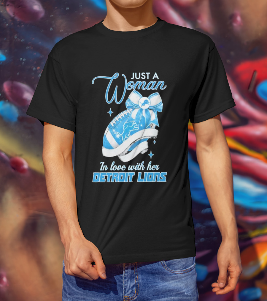 Just A Woman In Love With Her Detroit Lions Glittery Ribbon T-Shirt