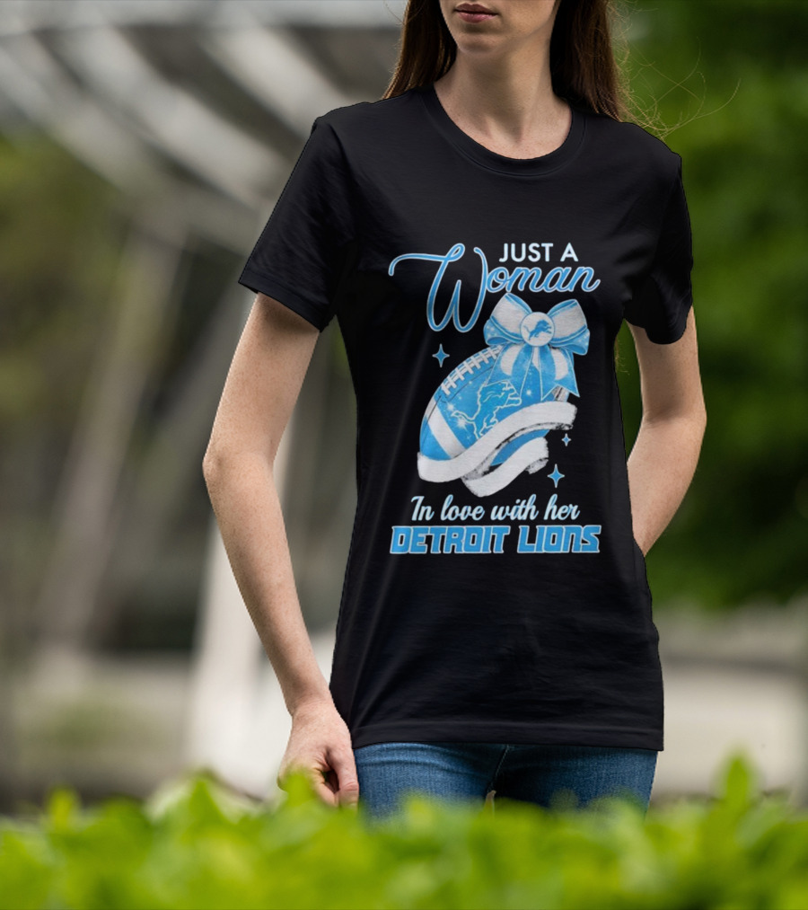 Just A Woman In Love With Her Detroit Lions Glittery Ribbon T-Shirt