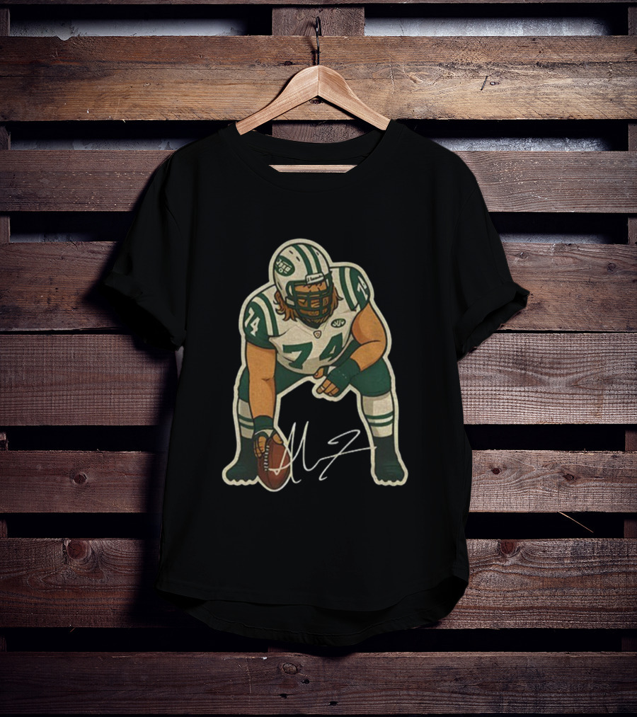 Nick Mangold 74 New York Jets NFL Football Cartoon Signature T-Shirt
