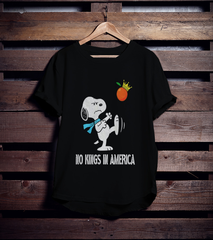 Snoopy Kicks Crowned Orange No Kings In America T-Shirt