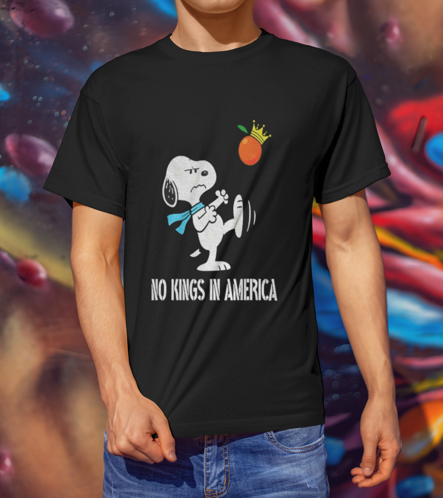 Snoopy Kicks Crowned Orange No Kings In America T-Shirt