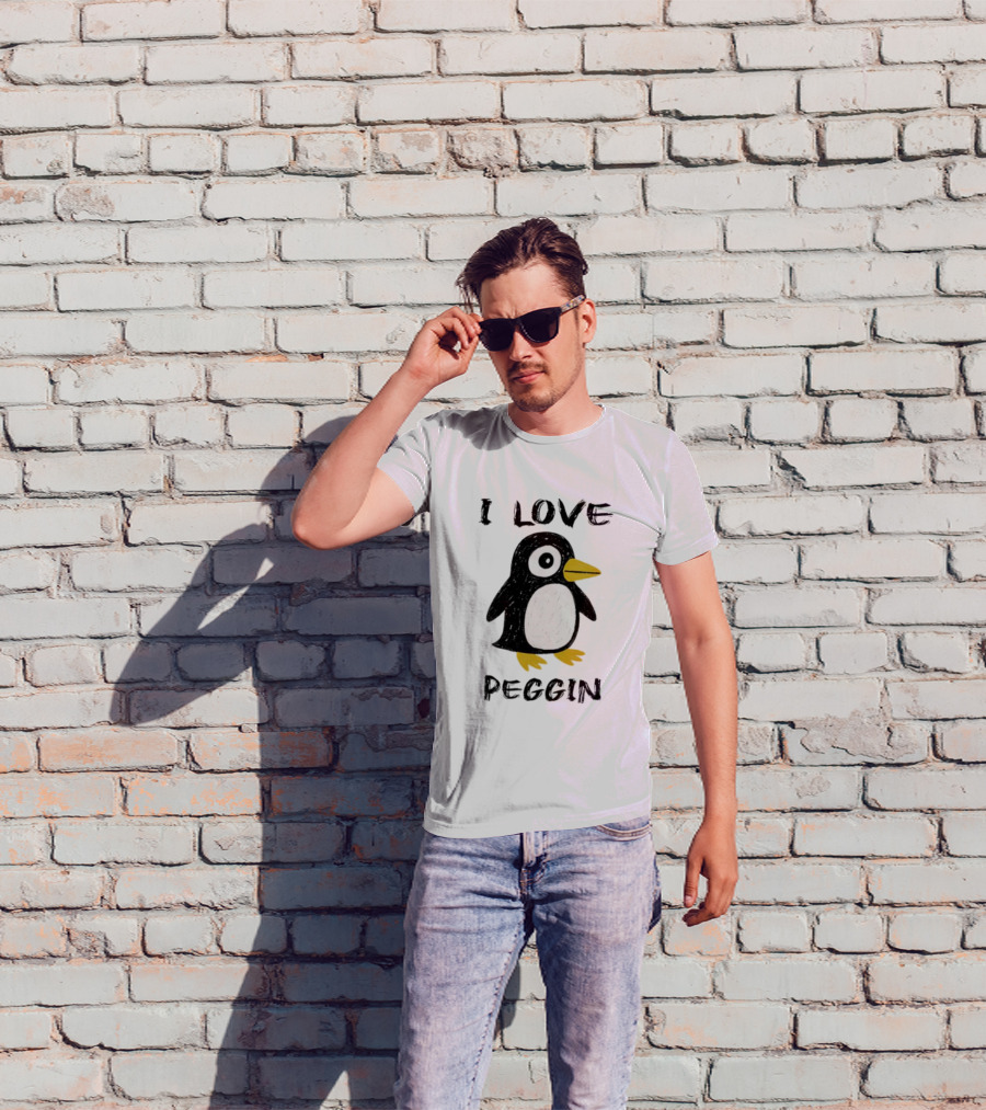 I Love Peggin Penguin Drawing Cute Cartoon Illustration T-Shirt