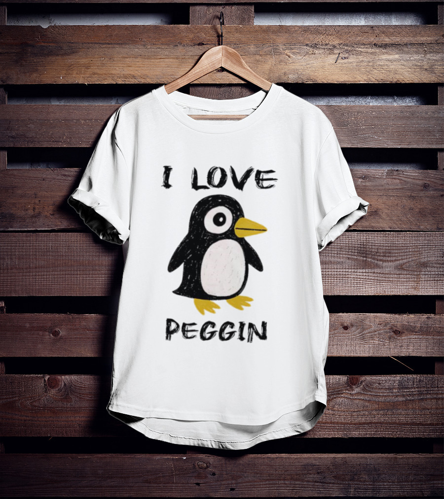 I Love Peggin Penguin Drawing Cute Cartoon Illustration T-Shirt
