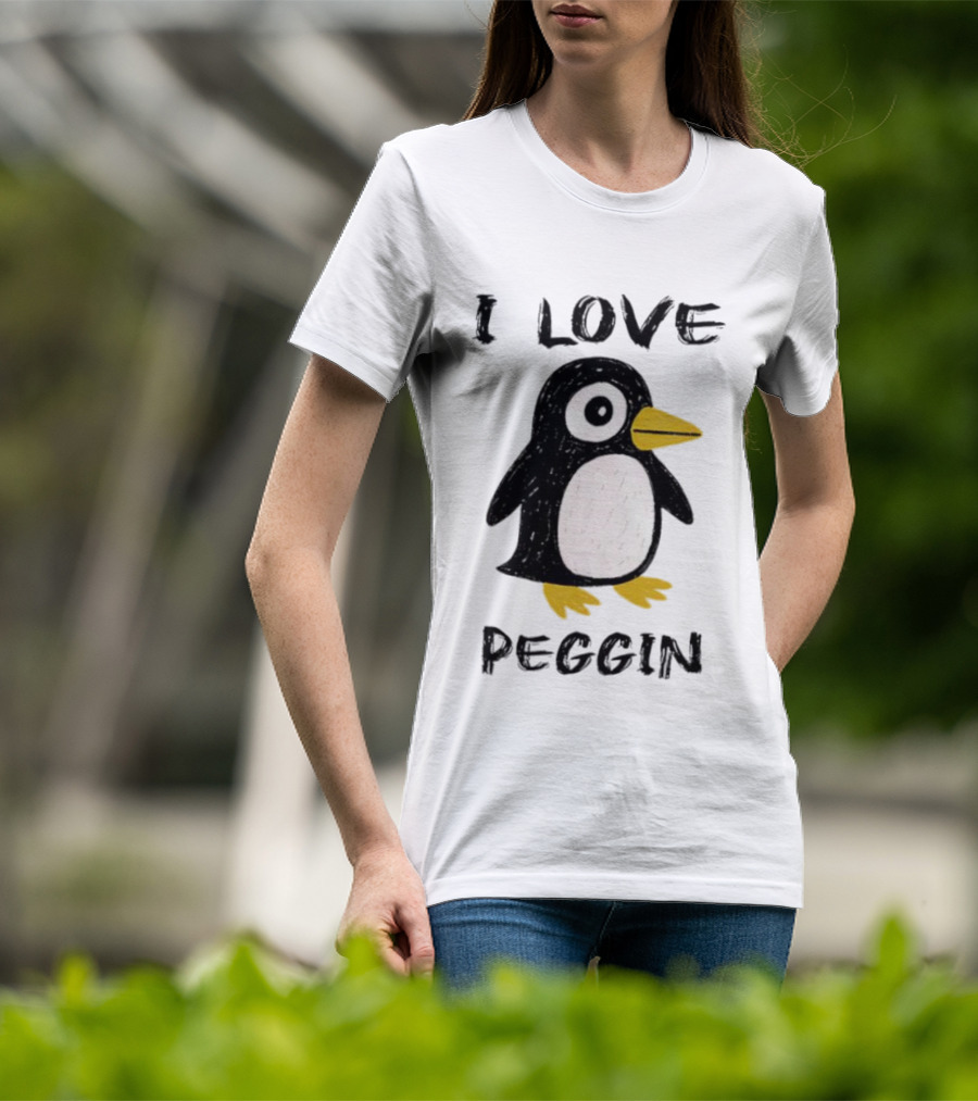 I Love Peggin Penguin Drawing Cute Cartoon Illustration T-Shirt