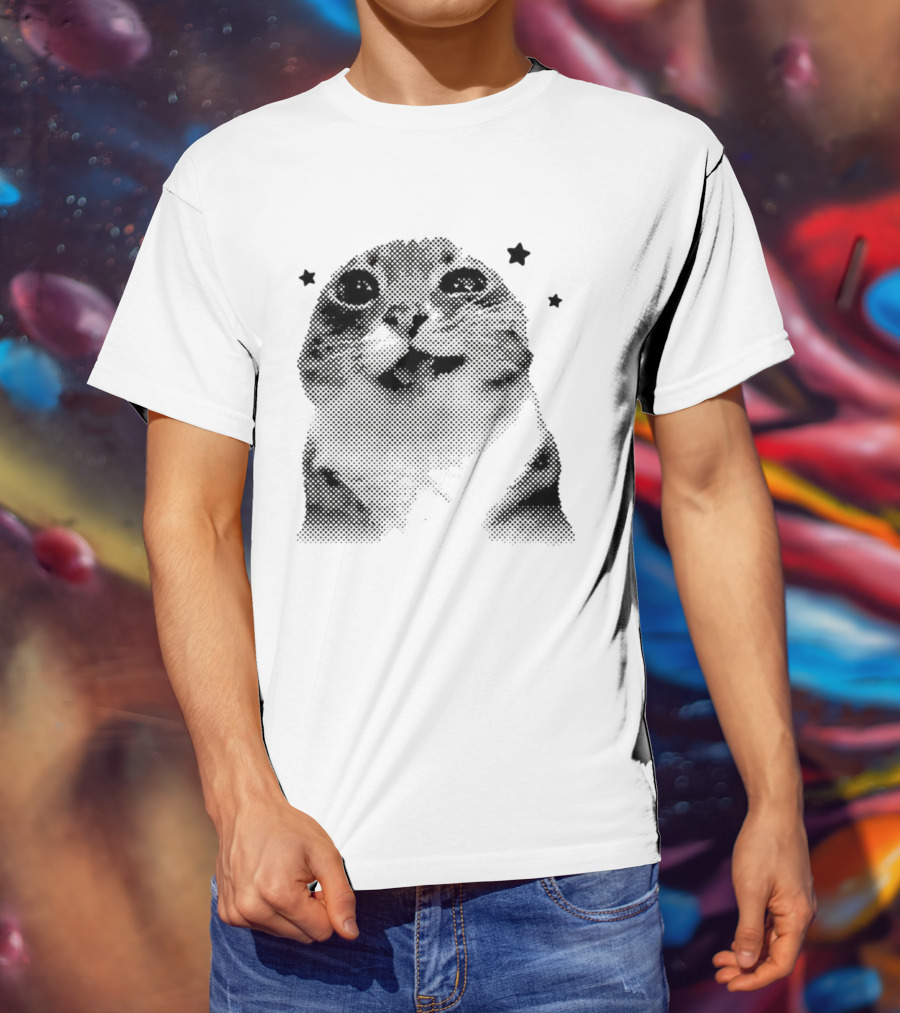Rigby Cat Floating In Space Retro Star Meme T-Shirt