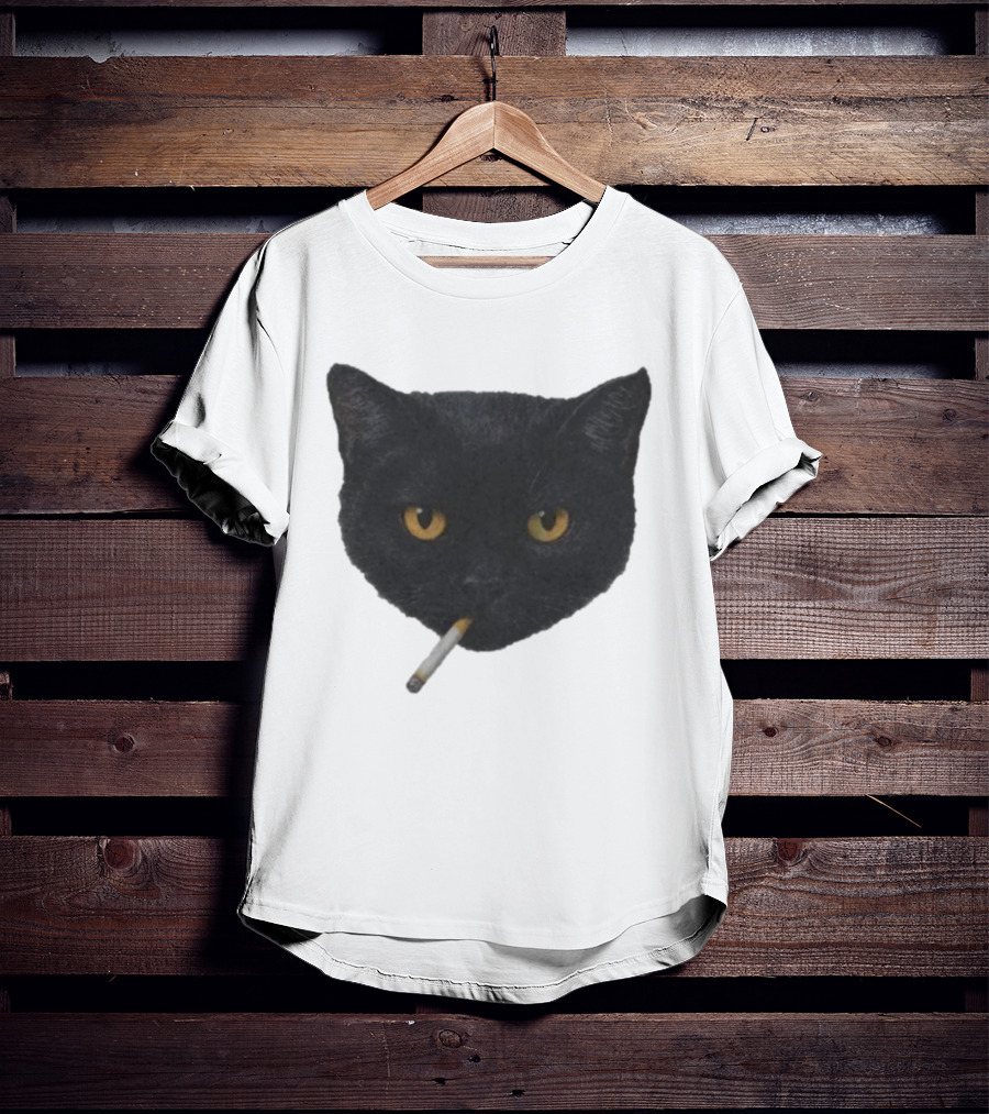 Smoking Black Cat With Yellow Eyes And Cigarette T-Shirt