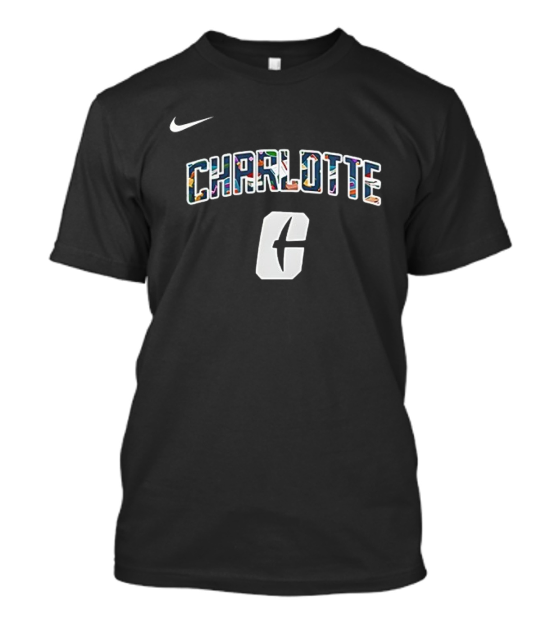 Charlotte C Logo With Nike Swoosh Multicolor Lettering T-Shirt