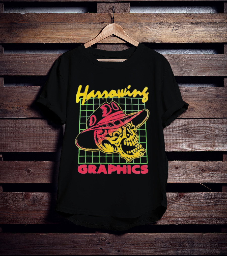 Harrowing Skull Cowboy Hat Graphics Retro Neon Style T-Shirt