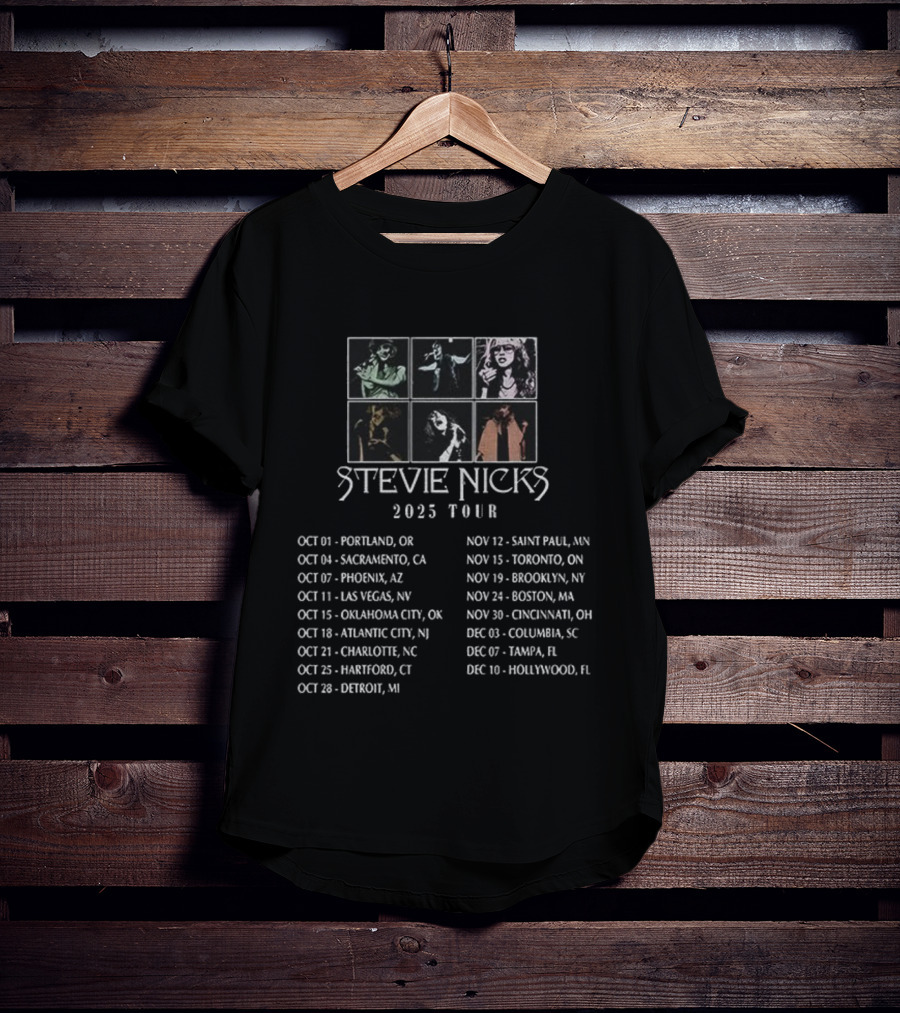 Stevie Nicks 2025 Tour Portland Sacramento Phoenix Las Vegas Tour Dates And Cities T-Shirt
