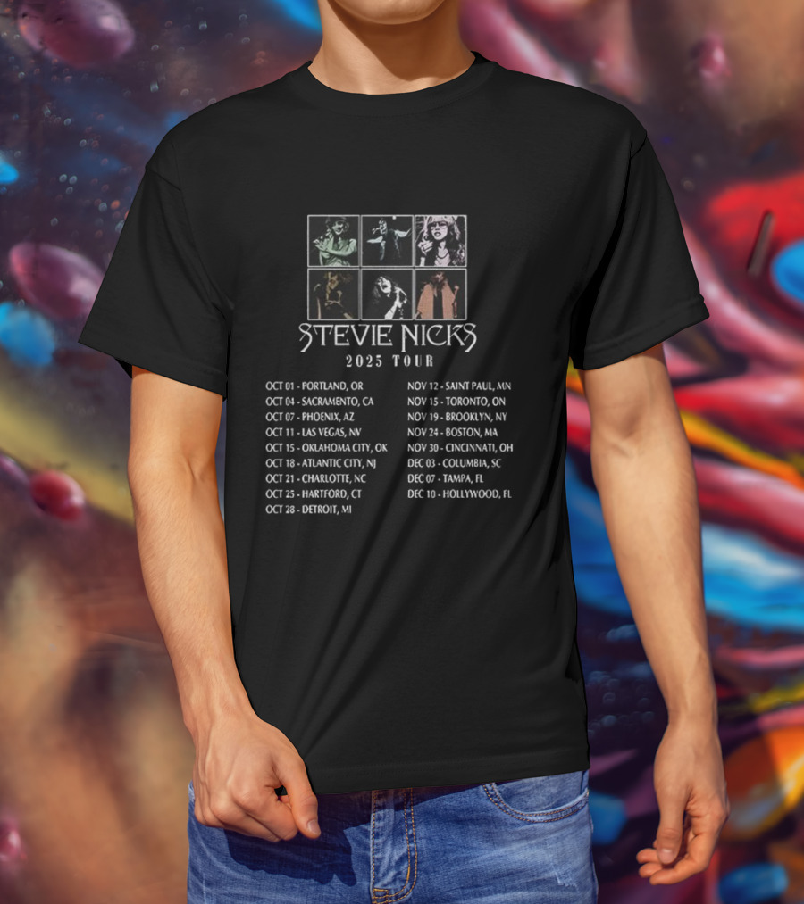Stevie Nicks 2025 Tour Portland Sacramento Phoenix Las Vegas Tour Dates And Cities T-Shirt