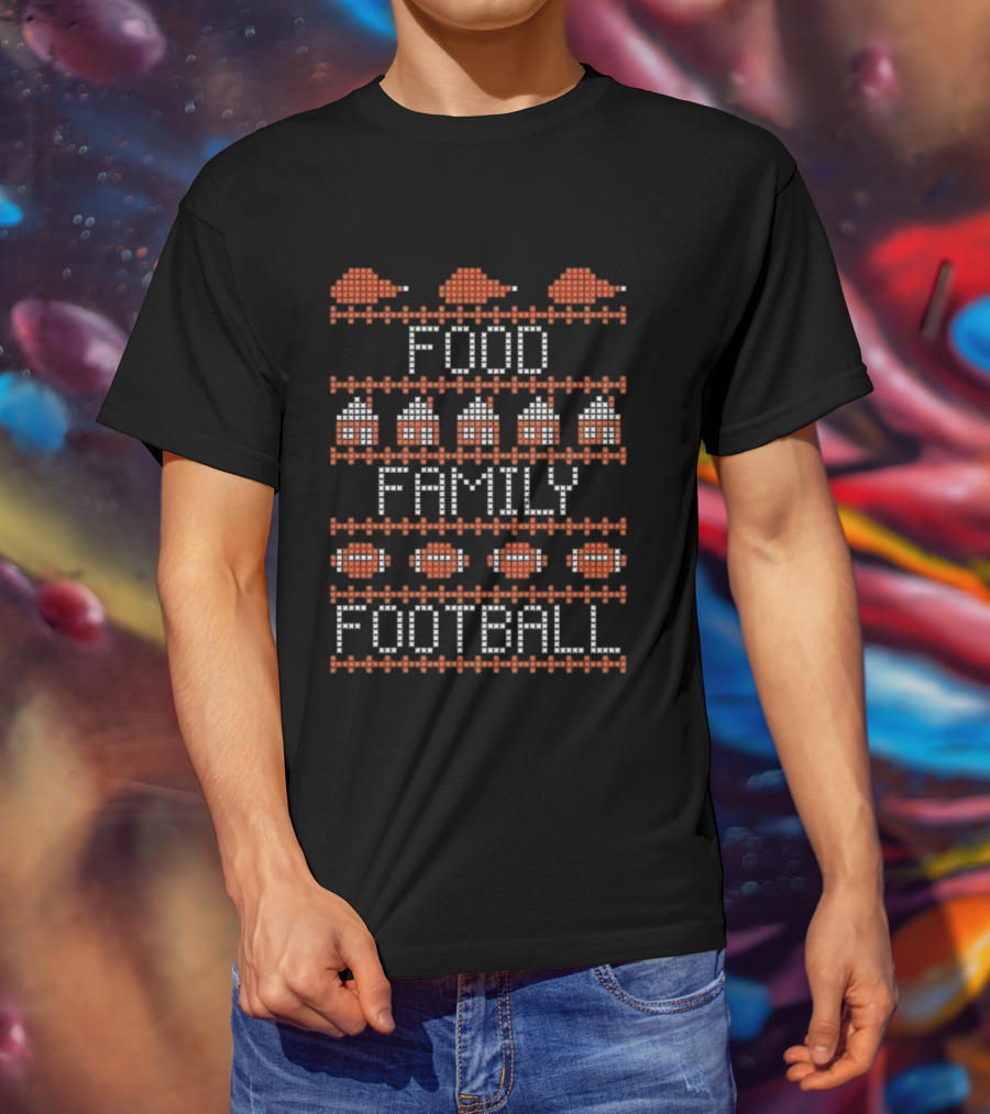 Food Family Football Thanksgiving Ugly Sweater Style T-Shirt