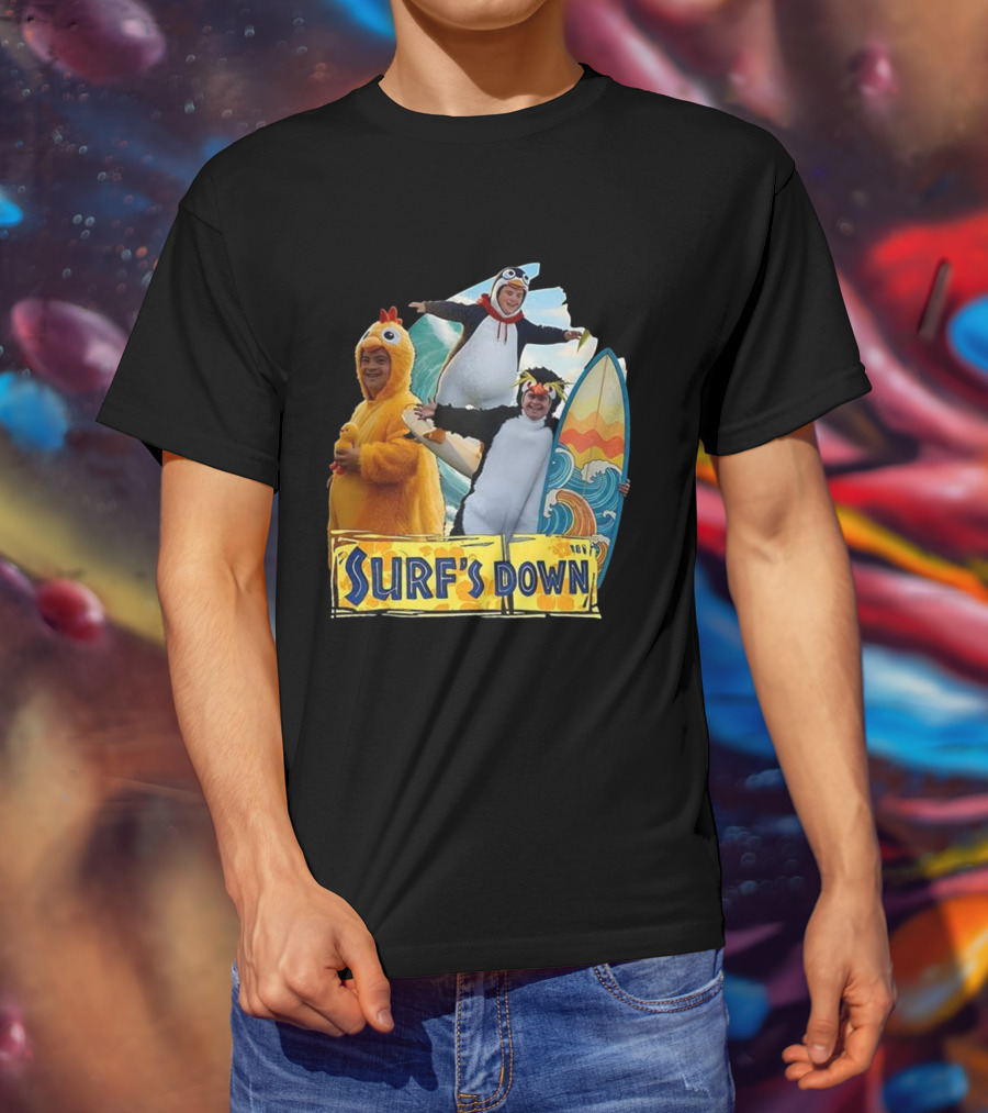 Penguins Surf's Down Wave Costume Fun T-Shirt