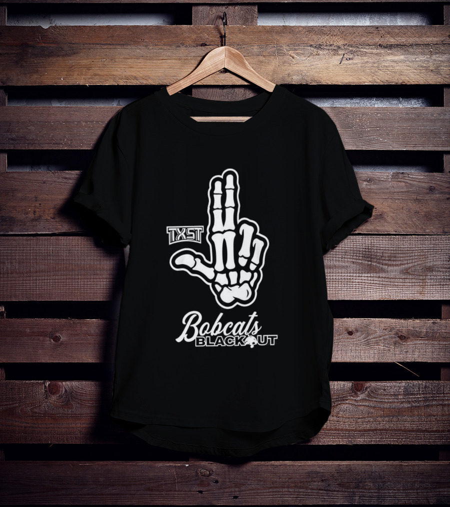 Skeleton Hand TXST Bobcats Blackout Gesture T-Shirt