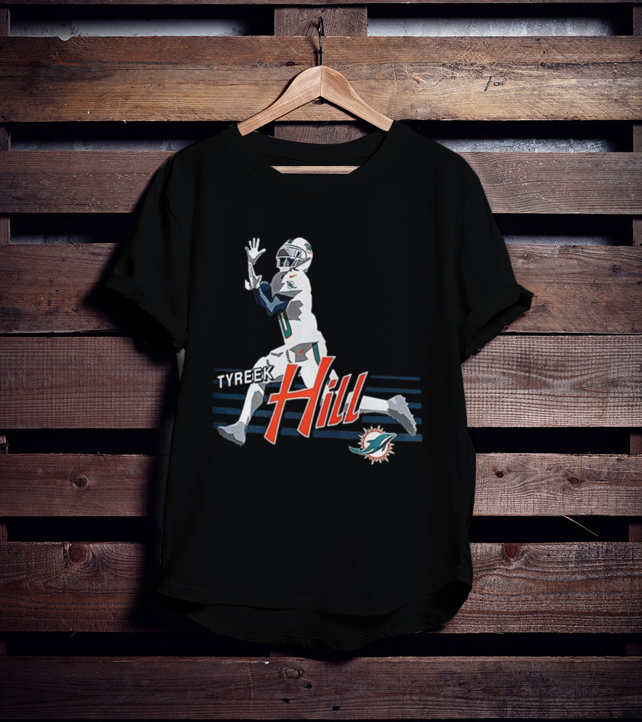 Tyreek Hill Miami Dolphins Receiving Ball Action Football T-Shirt