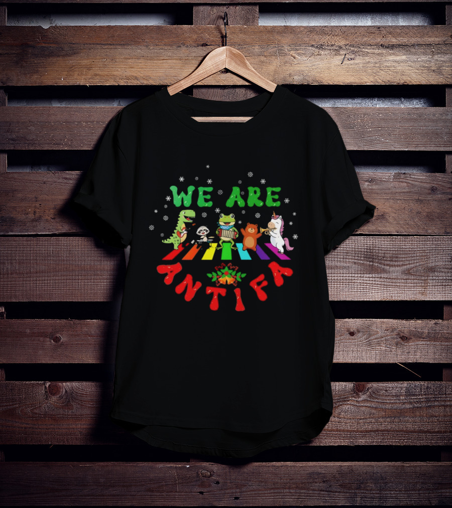 We Are Antifa Dinosaur Frog Unicorn Rainbow Christmas T-Shirt